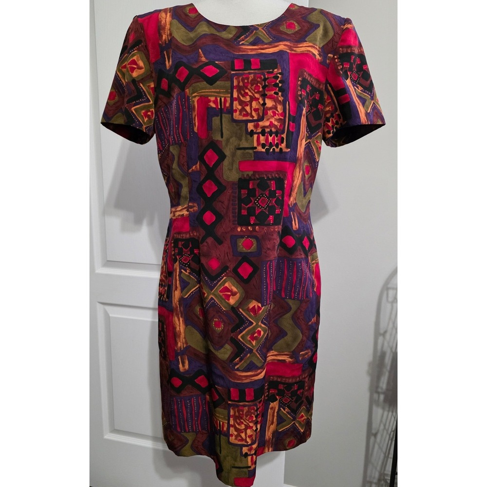 John Roberts Vtg Career Dress Abstract Shift Dress Women 10 Art to Wear Business